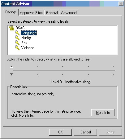 Internet Explorer 7 Content Advisor Setup