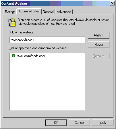 Internet Explorer 7 Content Advisor Setup