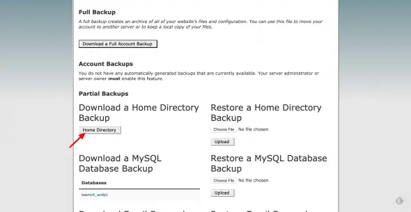 cpanel home directory backup